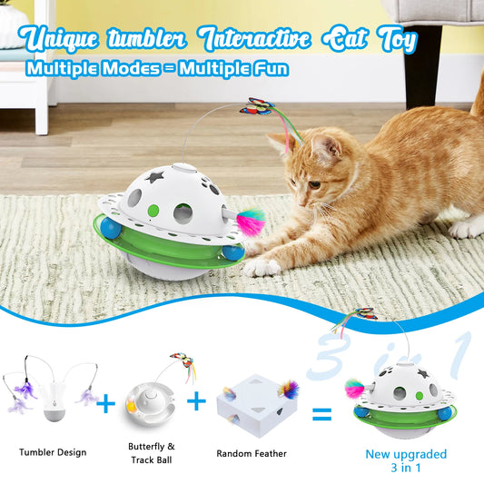 3-in-1 Smart Interactive Cat Toy – Rechargeable Electronic Kitten Playset for Indoor Exercise & Fun